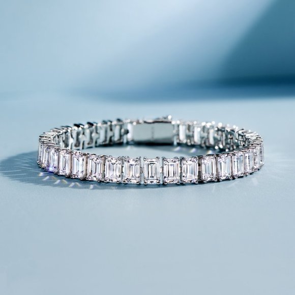 925 STERLING SILVER princess cut diamond tennis bracelet - Picture 3 of 4